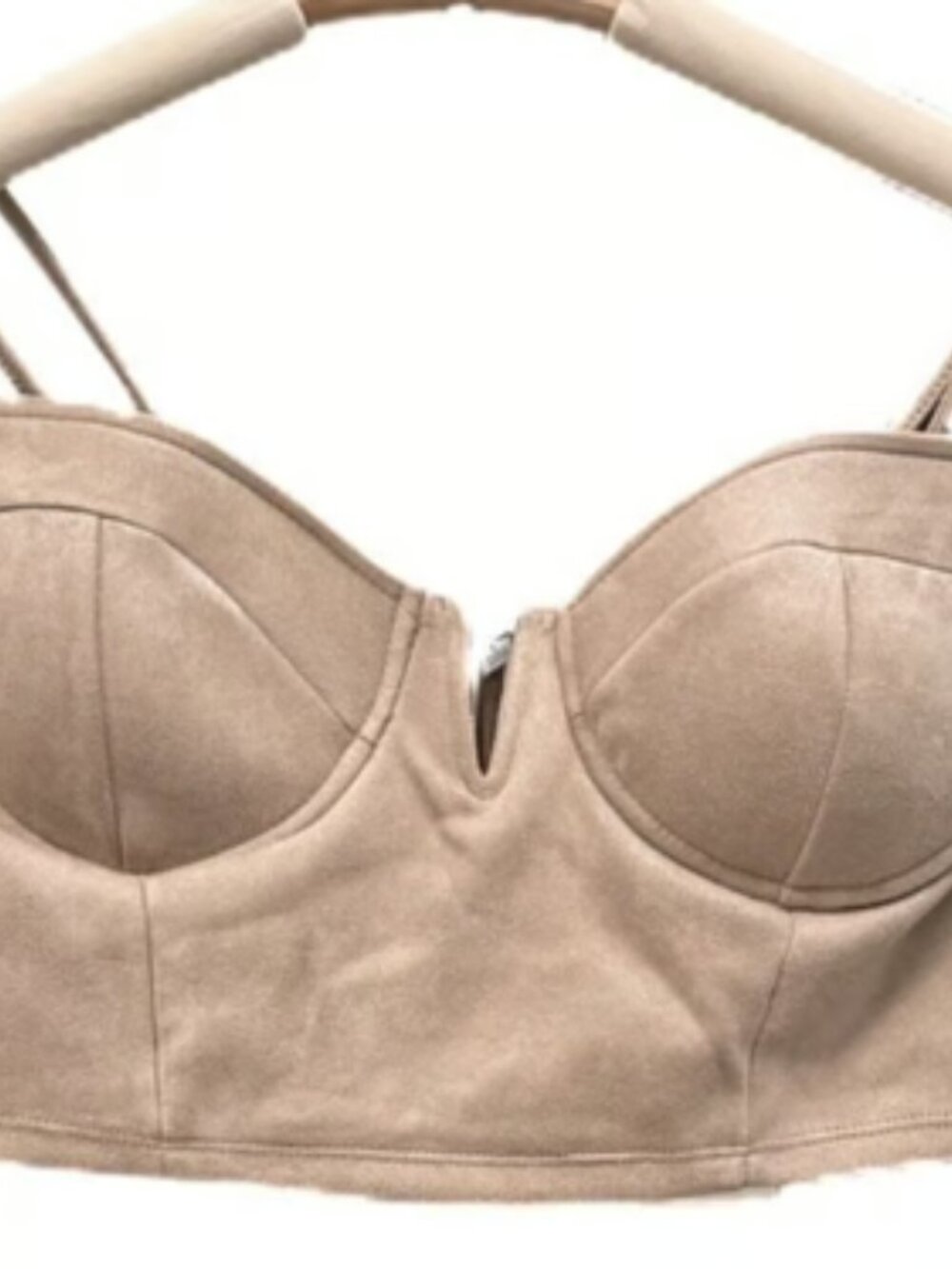 Blashe Faux Suede Corset Bustier Crop Top Beige Spaghetti Straps Large Blouse